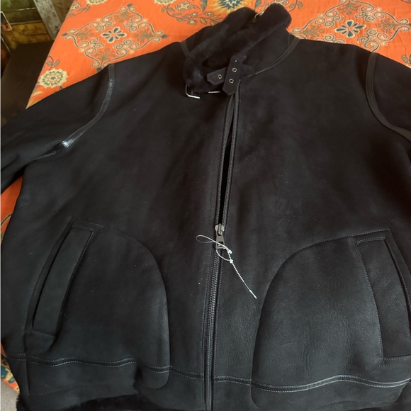 Wolfie Furs sheepskin shearling leather bomber jacket black size XXL (52) - Picture 4 of 8